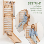 Goodevas Wooden Swedish Wall / Climbing ladder for Children + Swing Set + Slide Board + Art Add - on - 