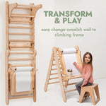 Goodevas Wooden Swedish Wall / Climbing ladder for Children + Swing Set + Slide Board + Art Add - on - 