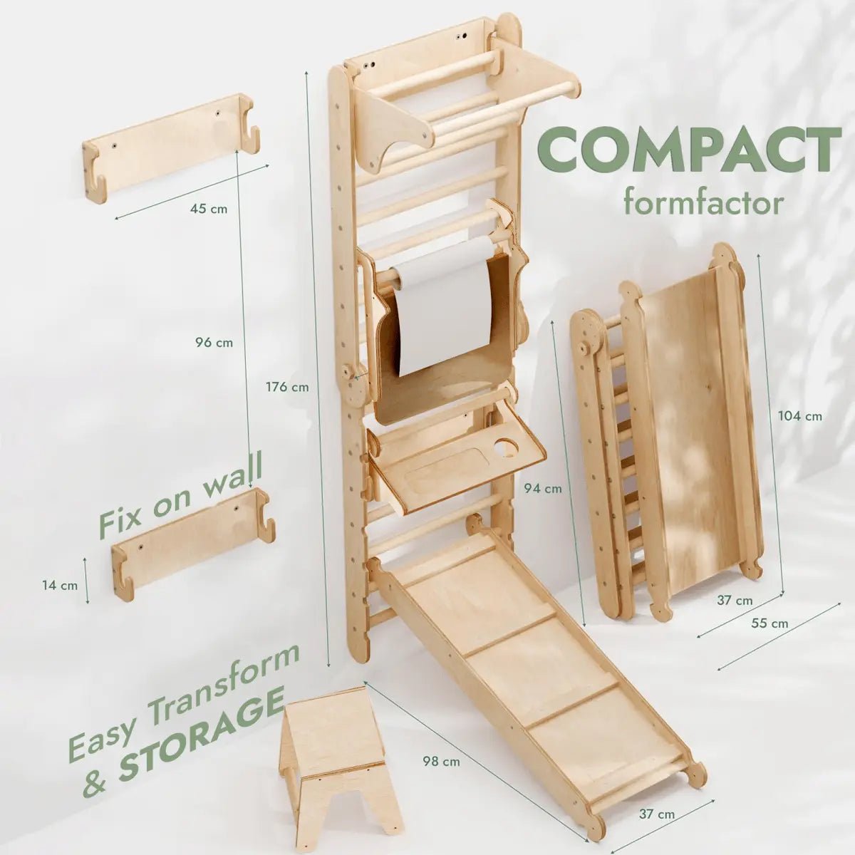 Goodevas Wooden Swedish Wall Climbing Ladder for Children with Swing Set Slide Board and Art Add - On - Everetts Place Boutique - 