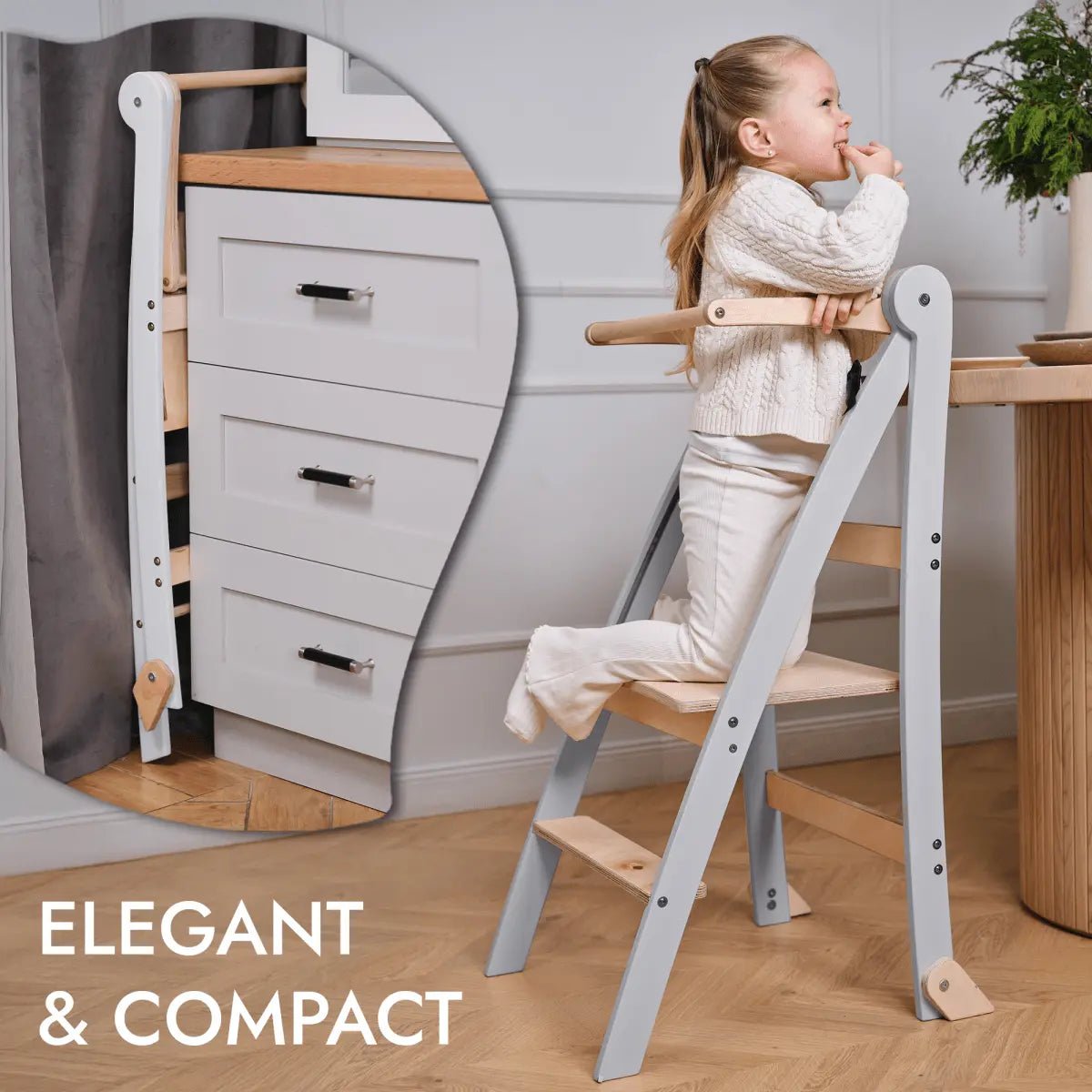 Goodevas Wooden Tower - Foldable Step Stool For Toddlers - Gray - Everetts Place Boutique - 