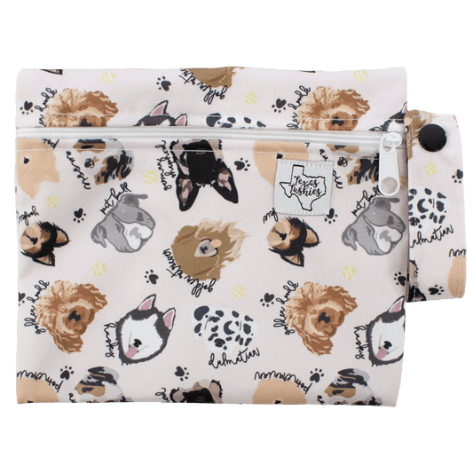 Woof Mini Wet Bag for Snacks Diapers Makeup and More 6 by 7 Inches with Handle Texas Tushies