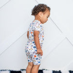 Short-sleeve pajama set with matching shorts in a world traveler print