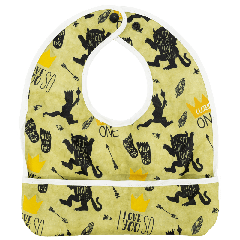 WTWTA - The Flip Bib with pocket, illustrated with playful designs, water-resistant, machine washable.