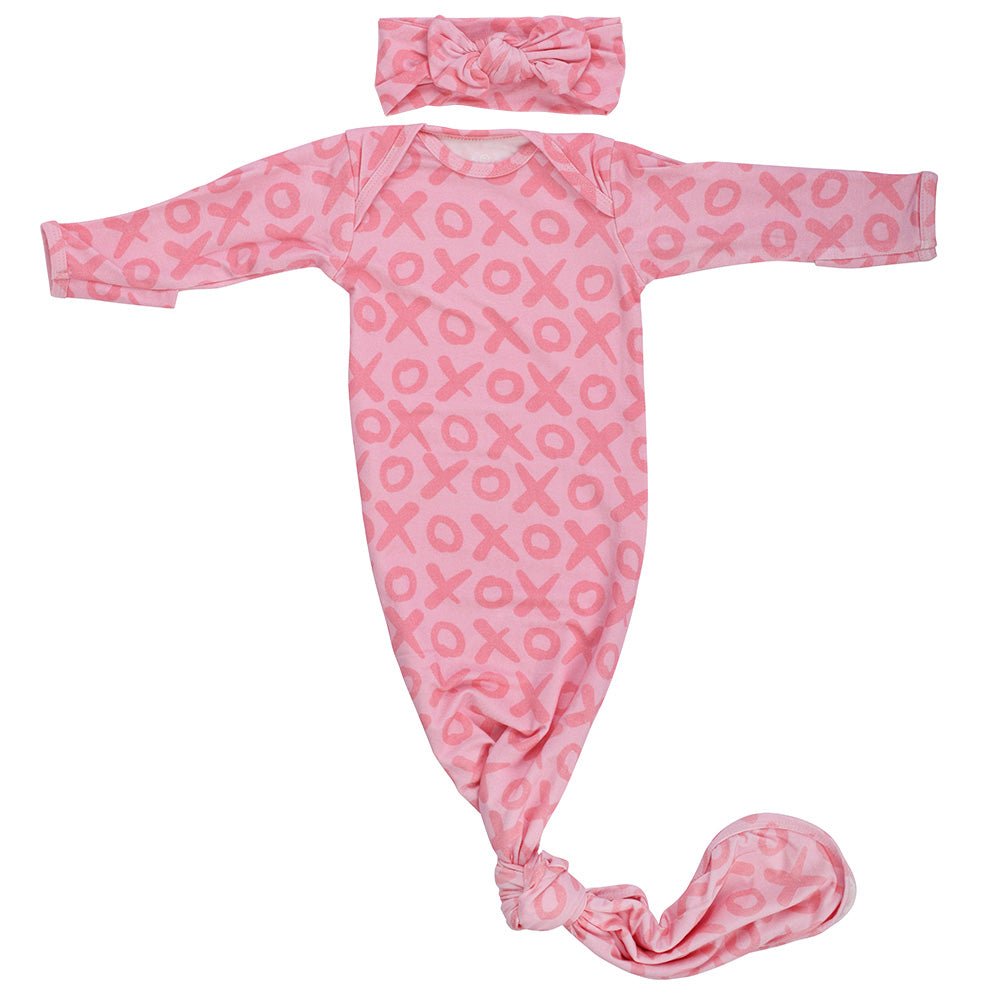 Three Little Tots XOXO Love Valentine's Day Knotted Newborn Baby Gown - 
