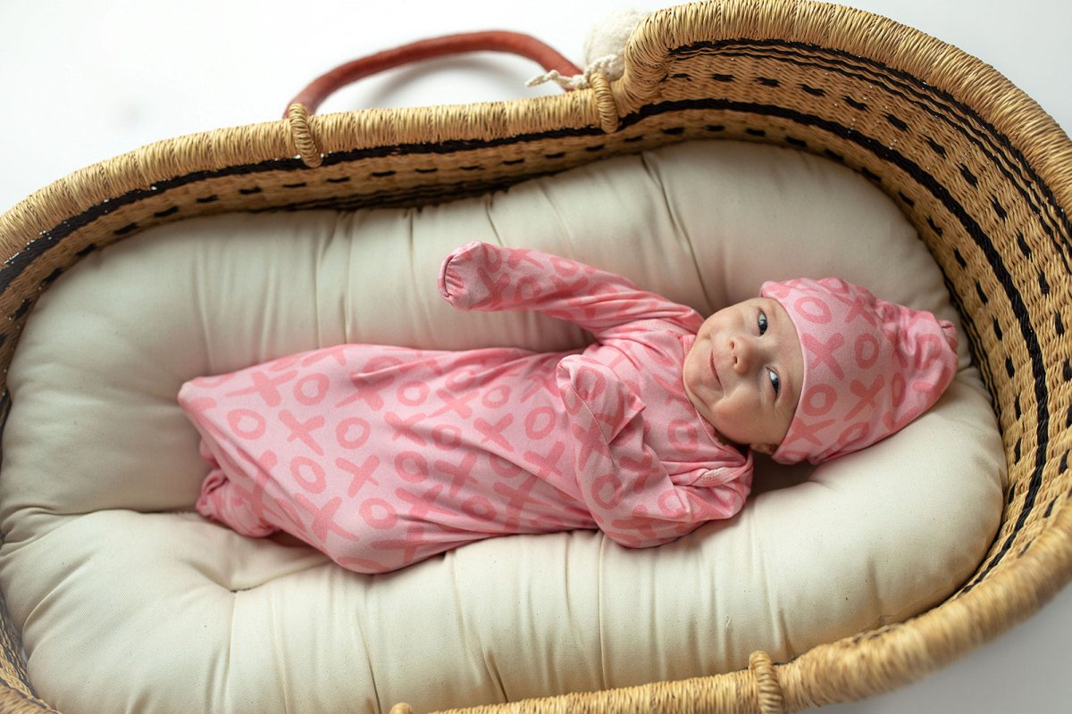 Three Little Tots XOXO Love Valentine's Day Knotted Newborn Baby Gown - 