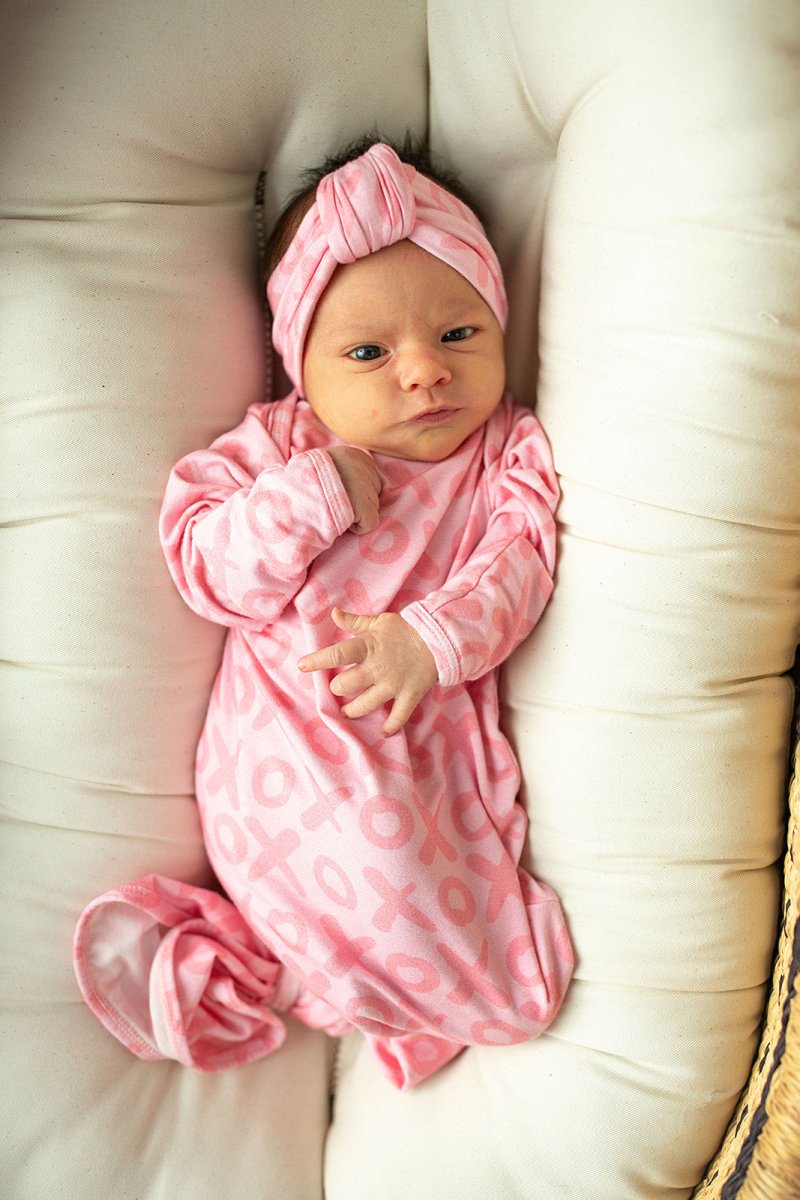 Three Little Tots XOXO Love Valentine's Day Knotted Newborn Baby Gown - 