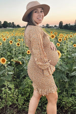PinkBlush Yellow Ditsy Floral Smocked Long Sleeve Maternity Mini Dress - 