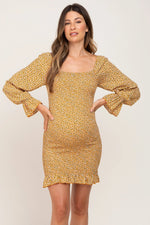 PinkBlush Yellow Ditsy Floral Smocked Long Sleeve Maternity Mini Dress - 