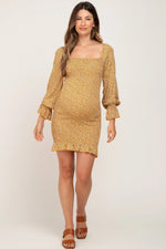 PinkBlush Yellow Ditsy Floral Smocked Long Sleeve Maternity Mini Dress - 