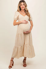 PinkBlush Yellow Ditsy Floral Tiered Maternity Midi Dress - 