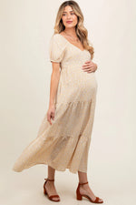 PinkBlush Yellow Ditsy Floral Tiered Maternity Midi Dress - 