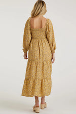 PinkBlush Yellow Floral Smocked Long Sleeve Maternity Maxi Dress - 