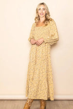PinkBlush Yellow Floral Smocked Long Sleeve Maxi Dress - 