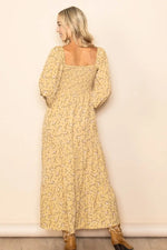 PinkBlush Yellow Floral Smocked Long Sleeve Maxi Dress - 