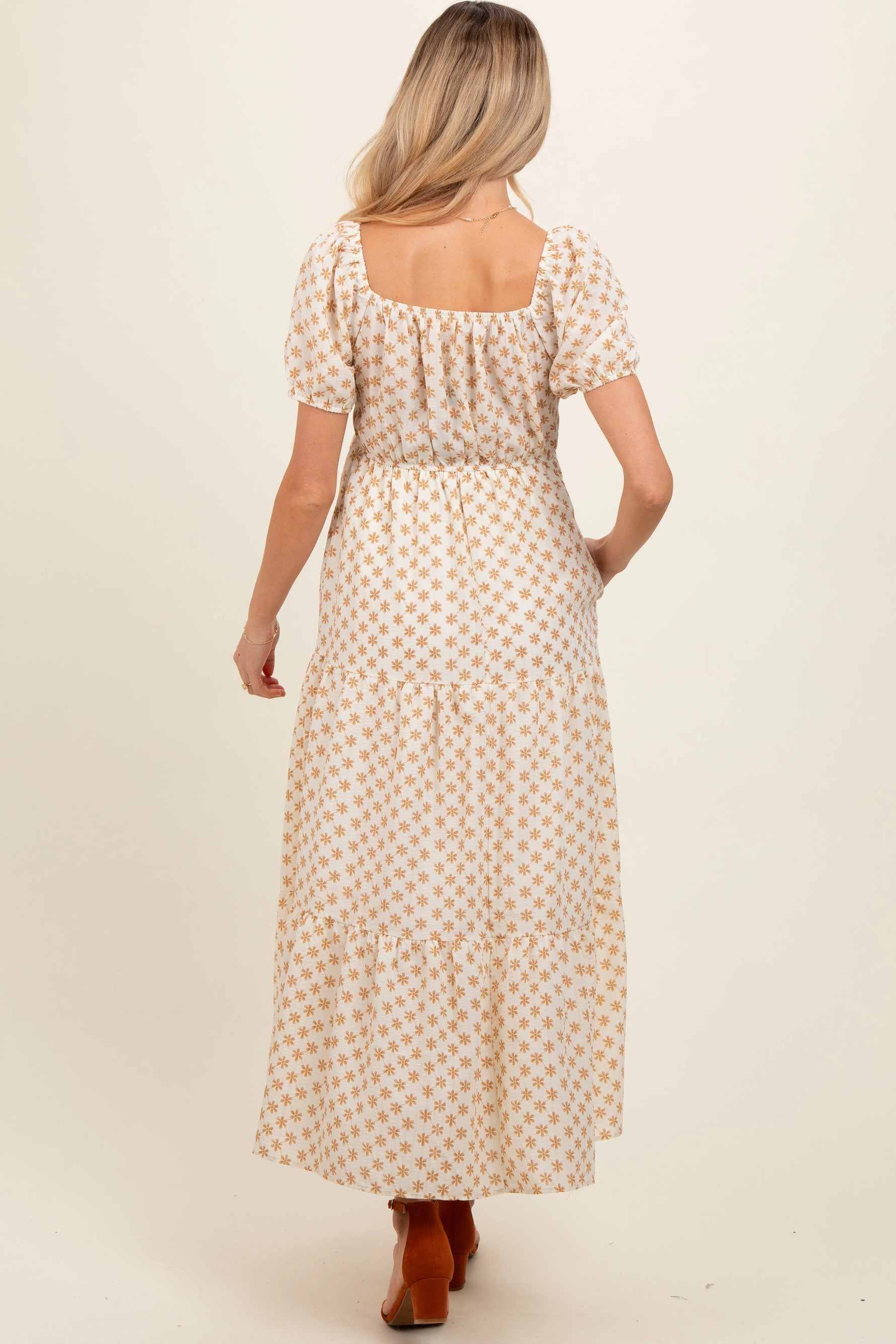 PinkBlush Yellow Floral Tiered Maternity Maxi Dress - 