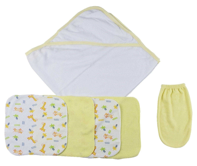 Yellow Hooded Towel, Washcloths and Hand Washcloth Mitt - 6 Pc Set - Everetts Place: Online Boutique - Kids & Babies