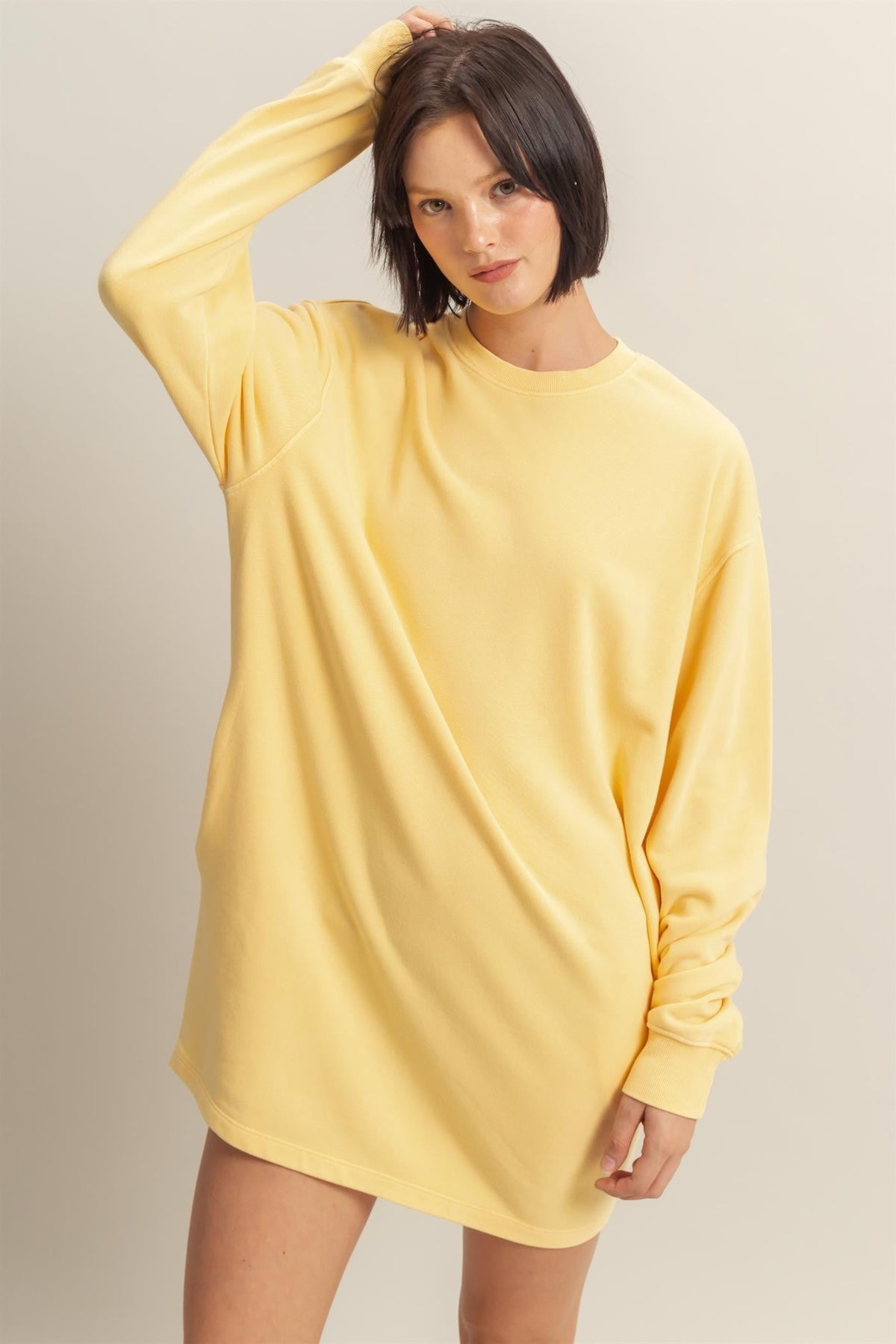 PinkBlush Yellow Long Sleeve Oversized Sweatshirt Mini Dress