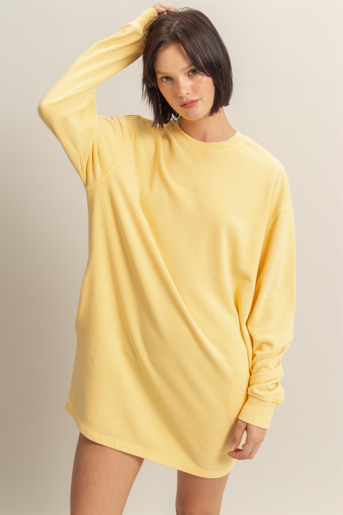 PinkBlush Yellow Long Sleeve Oversized Sweatshirt Mini Dress