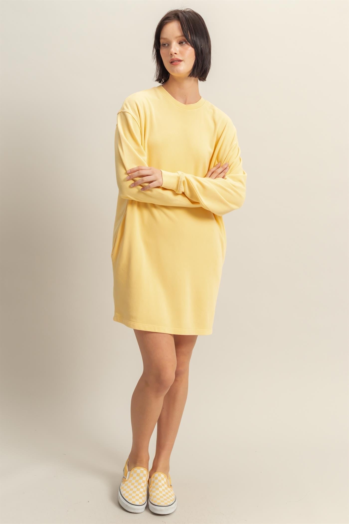PinkBlush Yellow Long Sleeve Oversized Sweatshirt Mini Dress