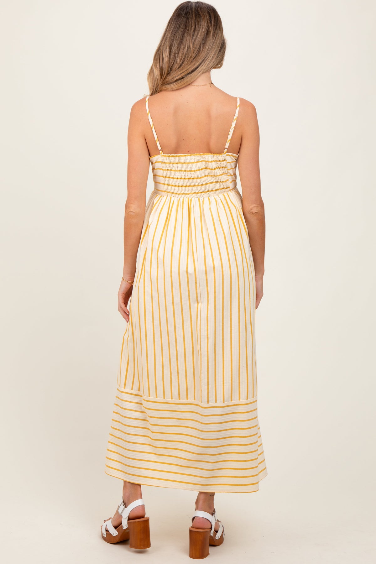 PinkBlush Yellow Striped Sleeveless Maternity Maxi Dress