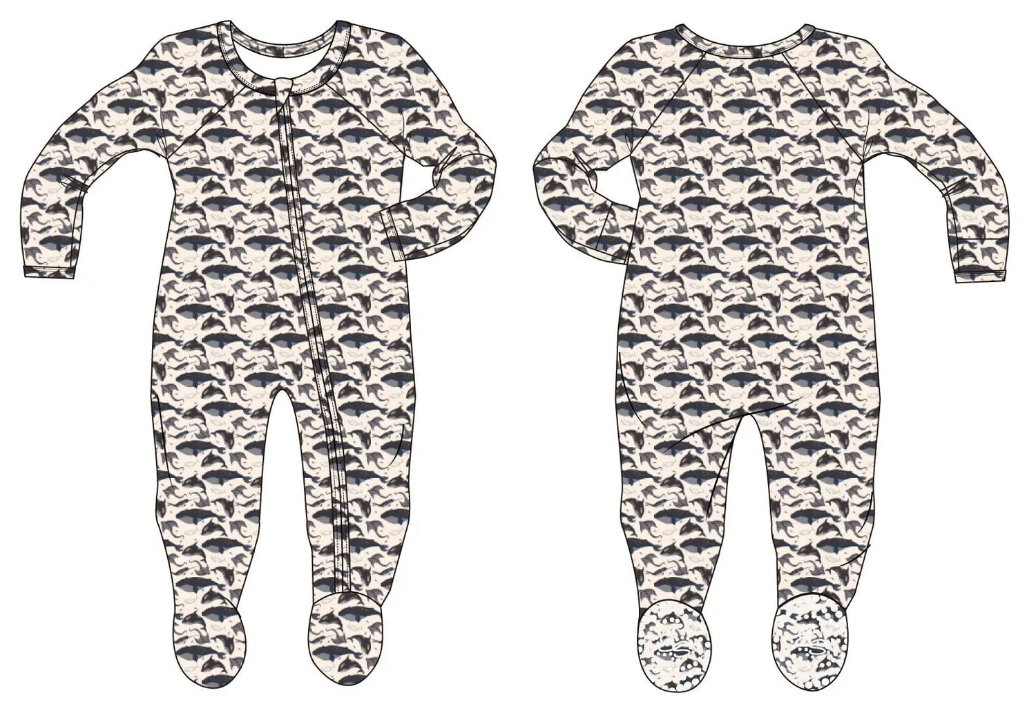 Sweet Bamboo Deep Sea Creatures Whale Zipper Footie with Two Way Zip for Babies - Apparel & Accessories > Clothing > Baby & Toddler Clothing > Baby & Toddler Sleepwear Footies