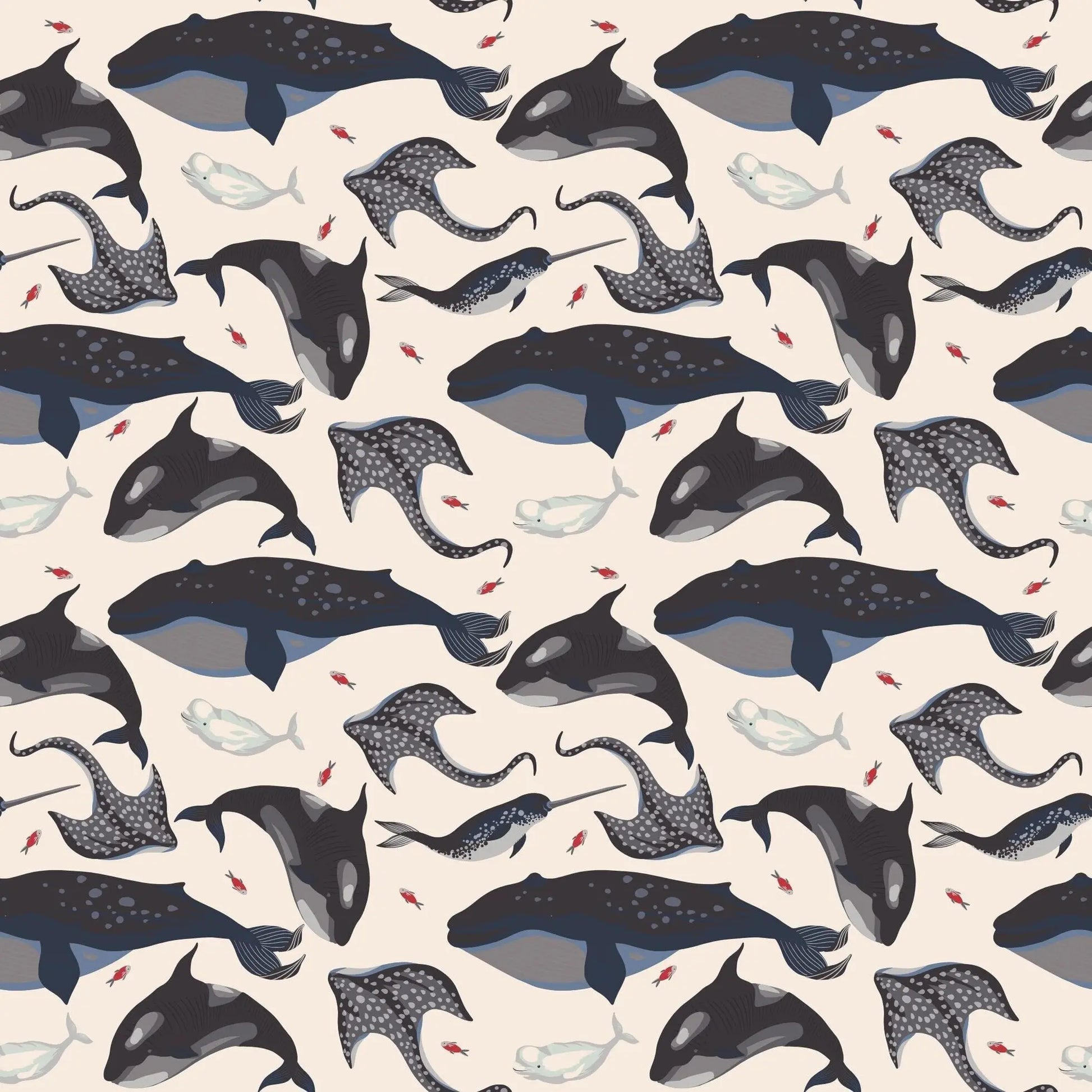 Deep Sea Creatures Whale Zipper Footie for Babies with Two Way Zip and Fold Over Cuffs Sweet Bamboo