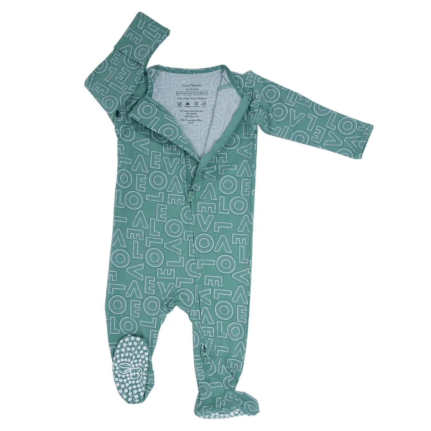 Zipper Footie For Baby With Two Way Zipper And Silicone Grips Sweet Bamboo