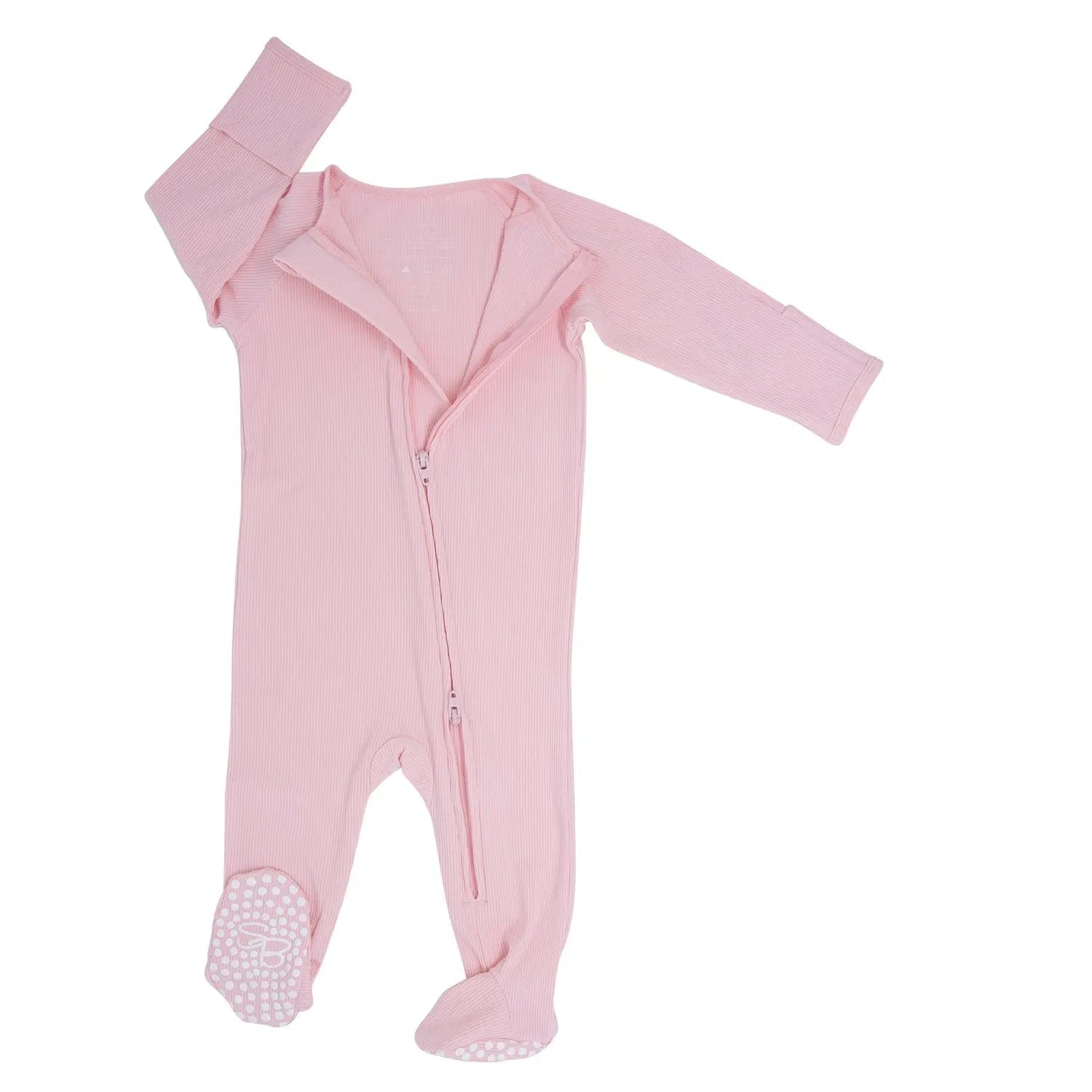 Sweet Bamboo Zipper Footie Baby Pink Rib - 