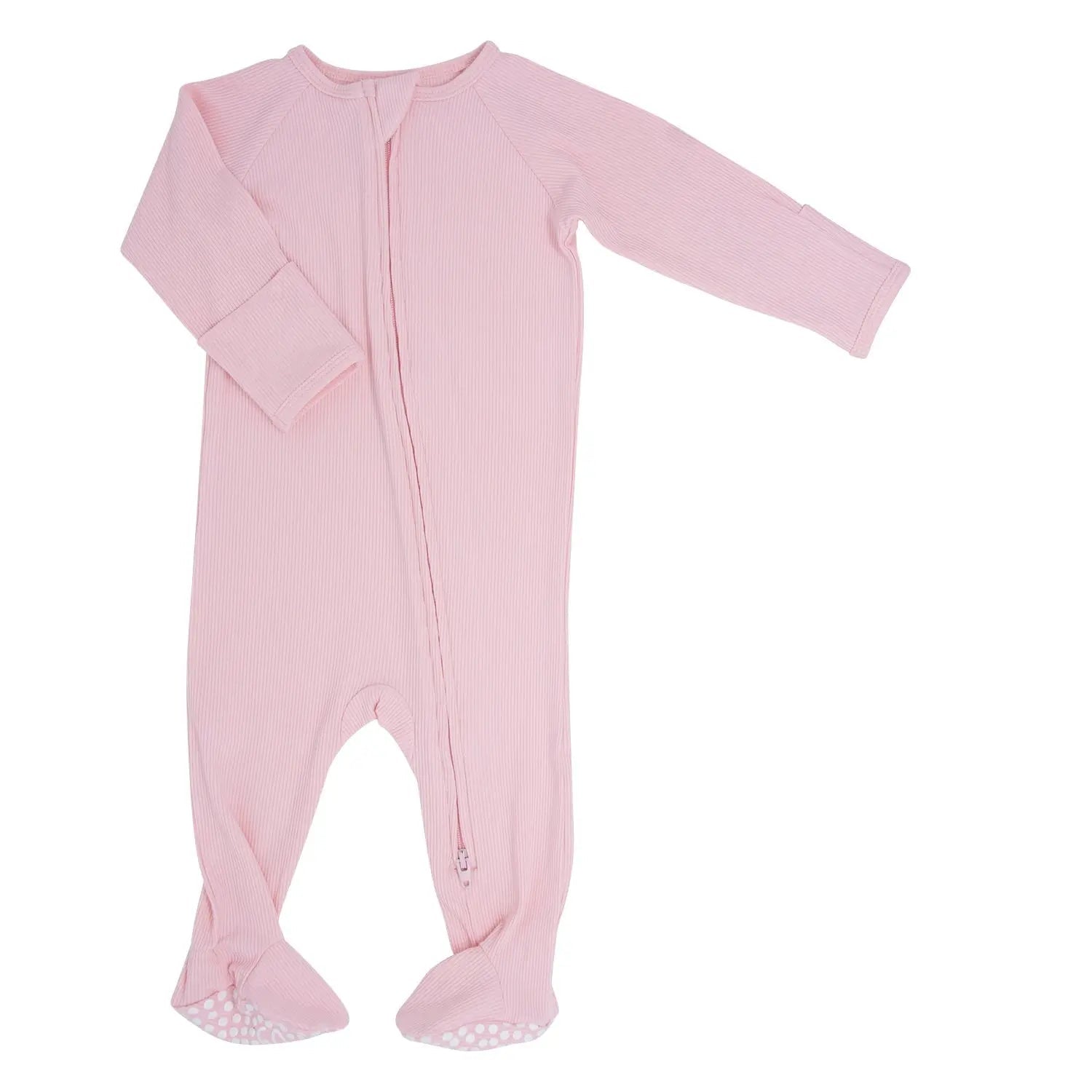 Sweet Bamboo Zipper Footie Baby Pink Rib - 