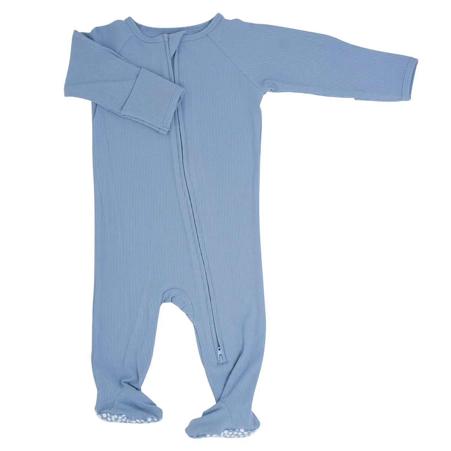 Sweet Bamboo Zipper Footie Blue Fog Rib - 