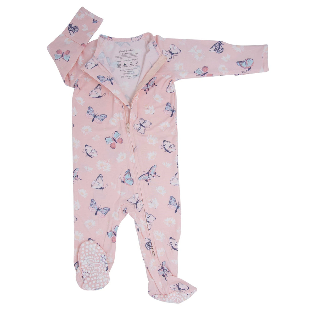 Pink Butterfly Daisy Bamboo Zipper Footie by Sweet Bamboo