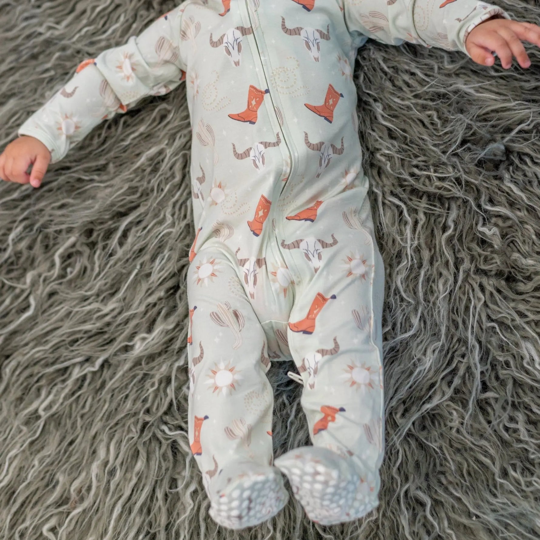 Sweet Bamboo Bulls Boots Lasso Western Zipper Footie with Silicone Grips for Babies - Apparel & Accessories > Clothing > Baby & Toddler Clothing > Baby & Toddler Sleepwear Footies