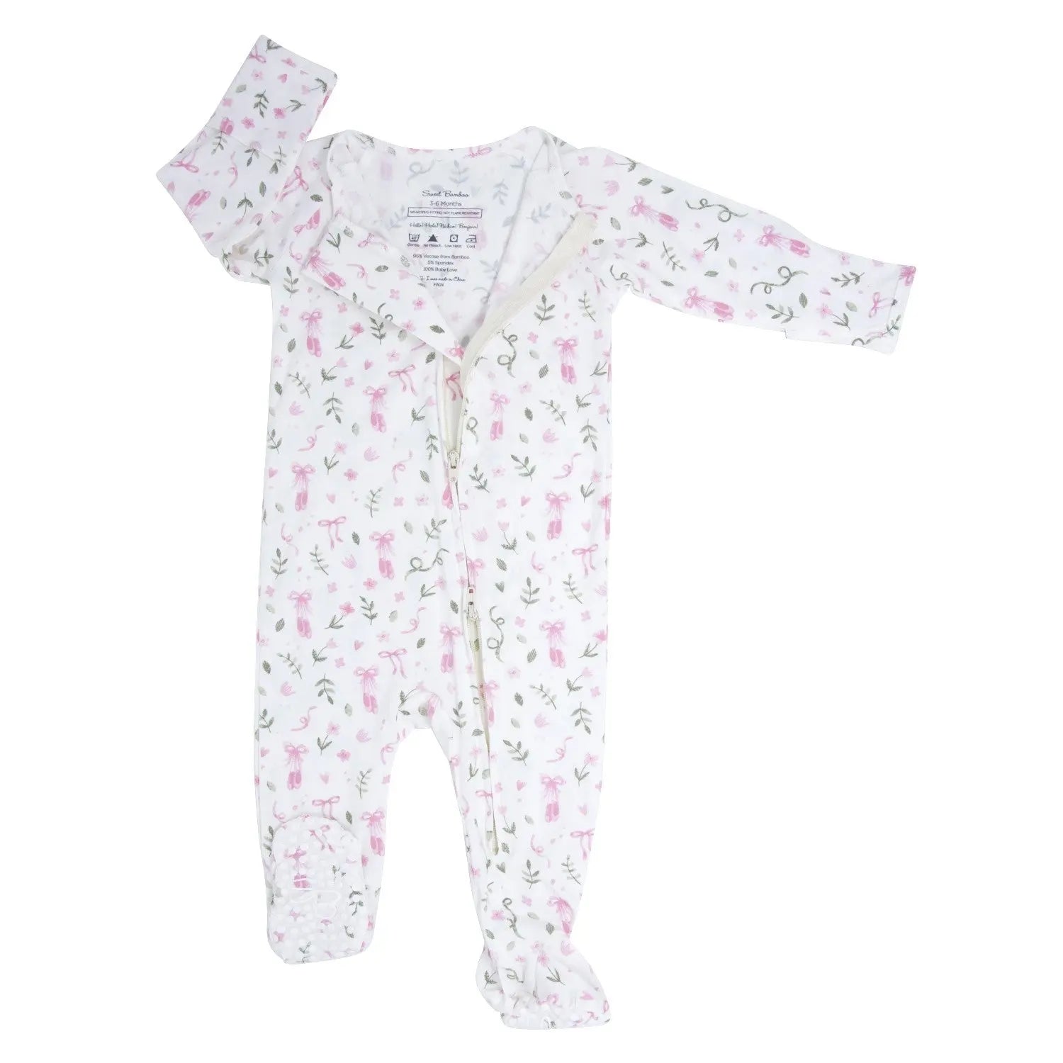 Zipper Footie With Two Way Zipper Silicone Grips And Fold Over Handcuffs Sweet Bamboo