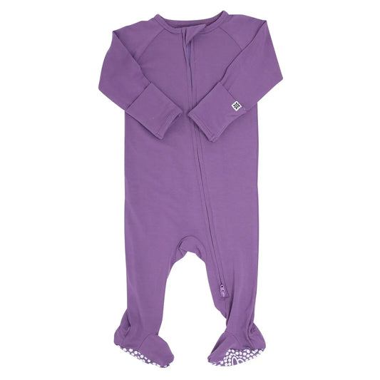 Deep Purple Baby Zipper Footie with Two Way Zip and Silicone Grips Sweet Bamboo