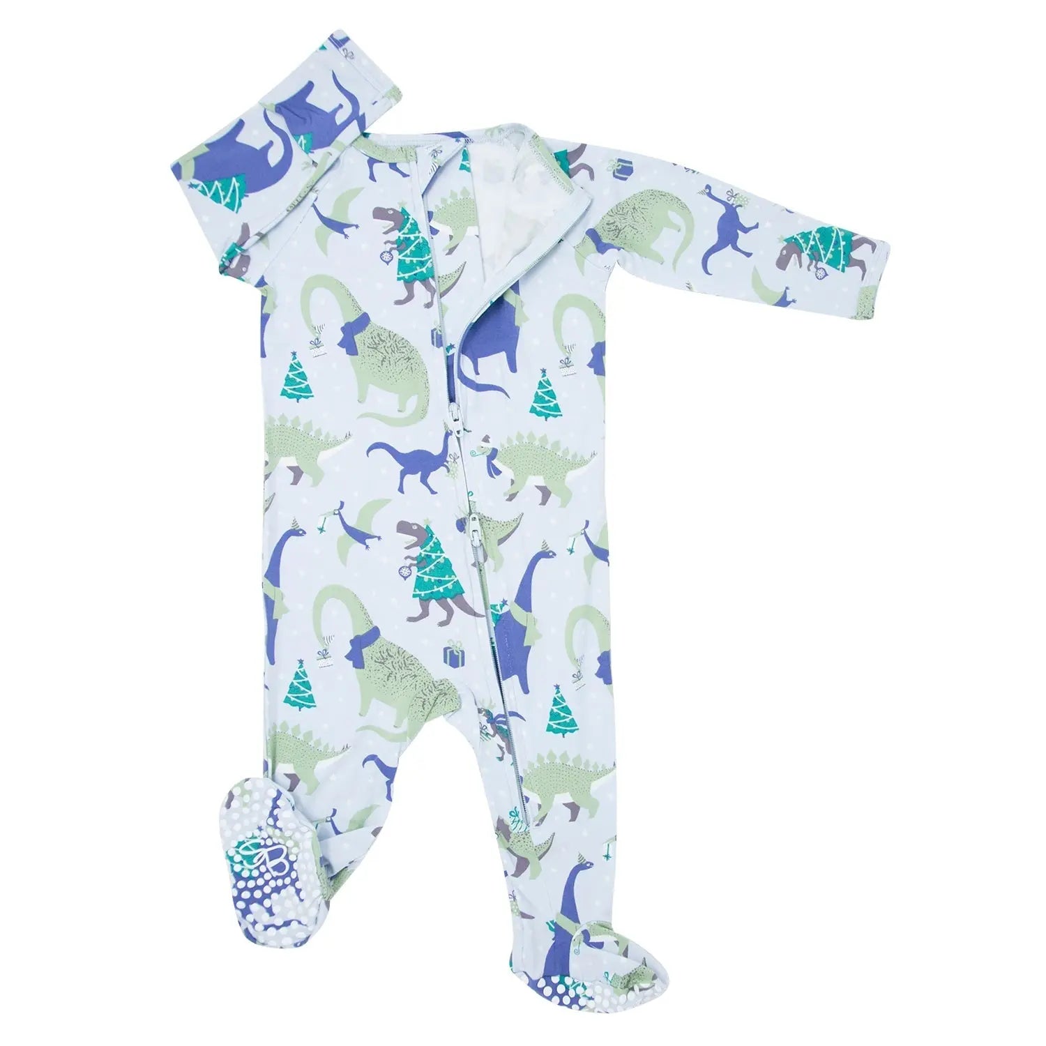Zipper Footie with 2 Way Zipper Silicone Grips and Fold Over Cuffs for Babies Sweet Bamboo