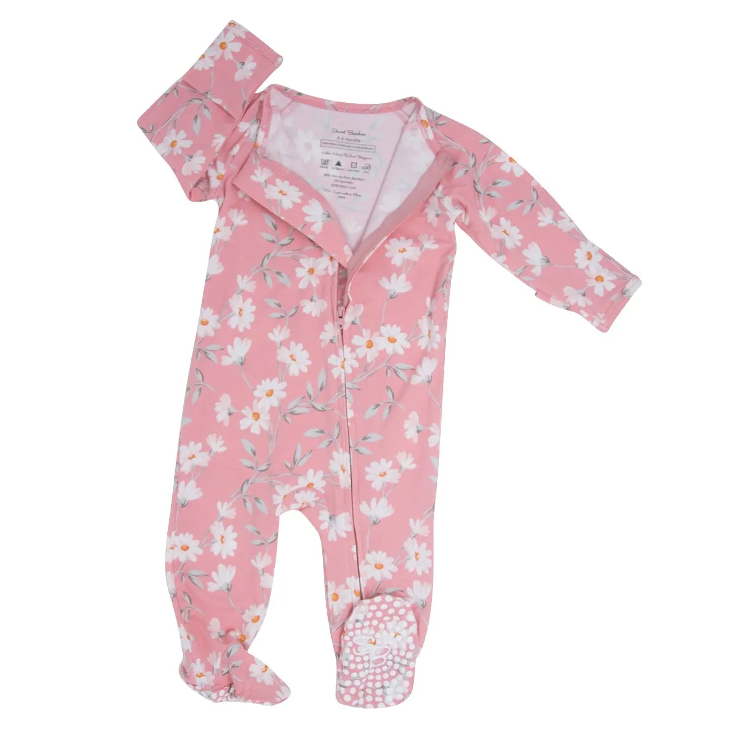 Zipper Footie with 2 Way Zipper and Silicone Grips for Easy Changing Sweet Bamboo