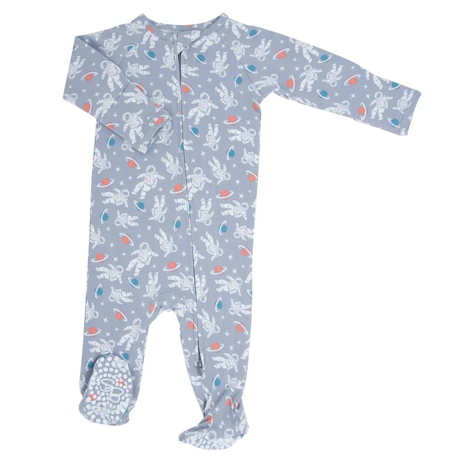 Zipper Footie With 2 Way Zipper Silicone Grips And Fold Over Cuffs Sweet Bamboo
