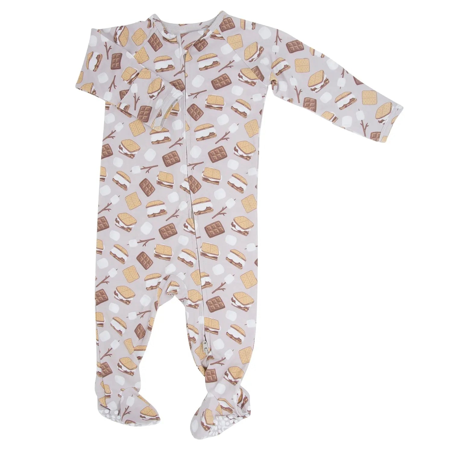Zipper Footie with Two Way Zipper Silicone Grips and Fold Over Cuffs for Baby Sweet Bamboo