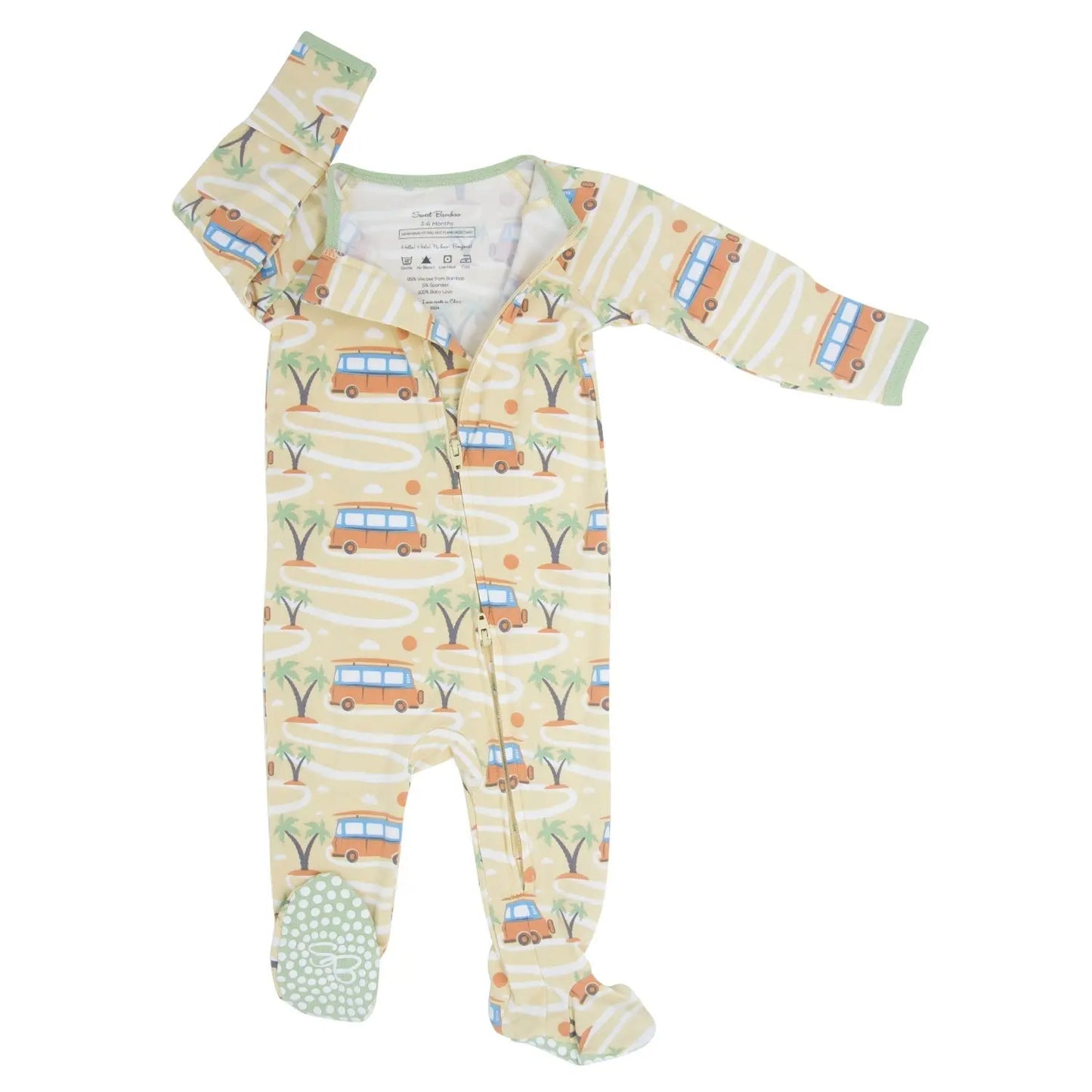 Zipper Footie with 2 Way Zip and Silicone Grips for Easy Changing Sweet Bamboo