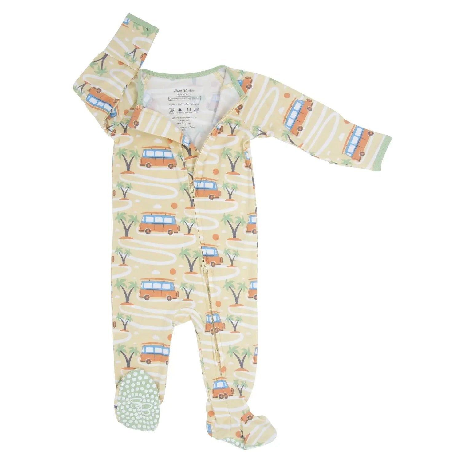 Zipper Footie with 2 Way Zip and Silicone Grips for Easy Changing Sweet Bamboo