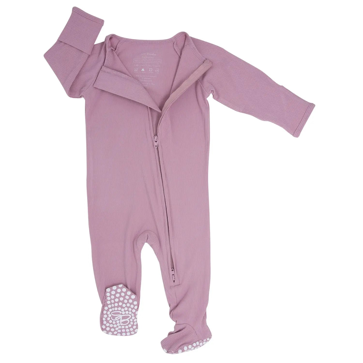 Zipper Footie with 2 Way Zipper and Fold Over Cuffs for Easy Changing Sweet Bamboo