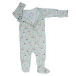 Sweet Bamboo Mint Frenchie Puppy Zipper Footie with Silicone Grips for Babies - Apparel & Accessories > Clothing > Baby & Toddler Clothing > Baby & Toddler Sleepwear Footies