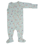 Sweet Bamboo Mint Frenchie Puppy Zipper Footie with Silicone Grips for Babies - Apparel & Accessories > Clothing > Baby & Toddler Clothing > Baby & Toddler Sleepwear Footies