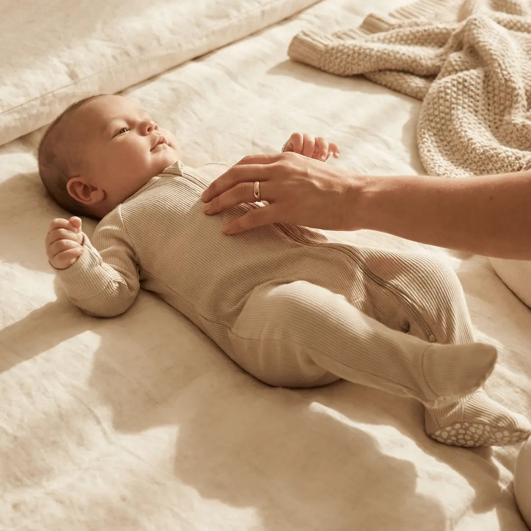 Sweet Bamboo Zipper Footie Oatmeal Rib - 