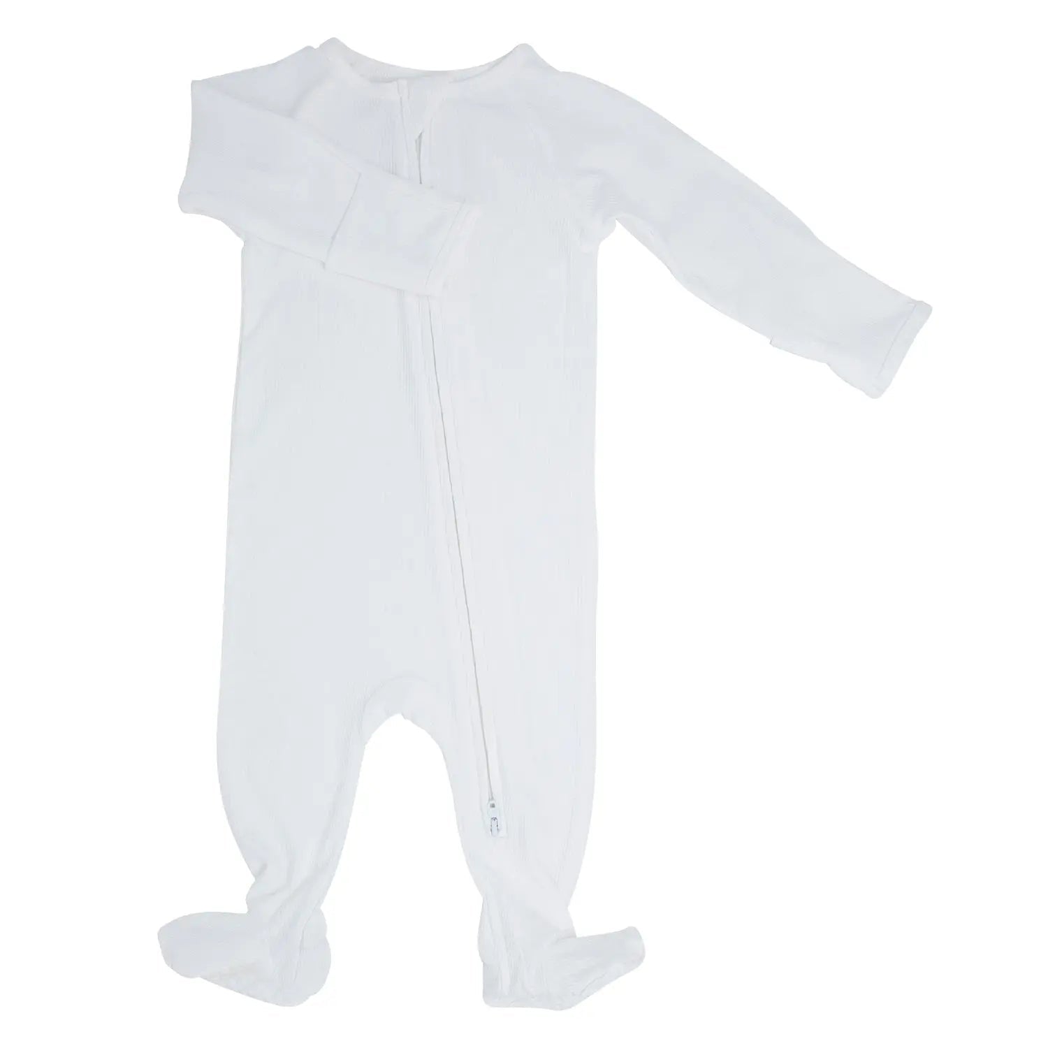 Sweet Bamboo Zipper Footie Pure White Rib - 