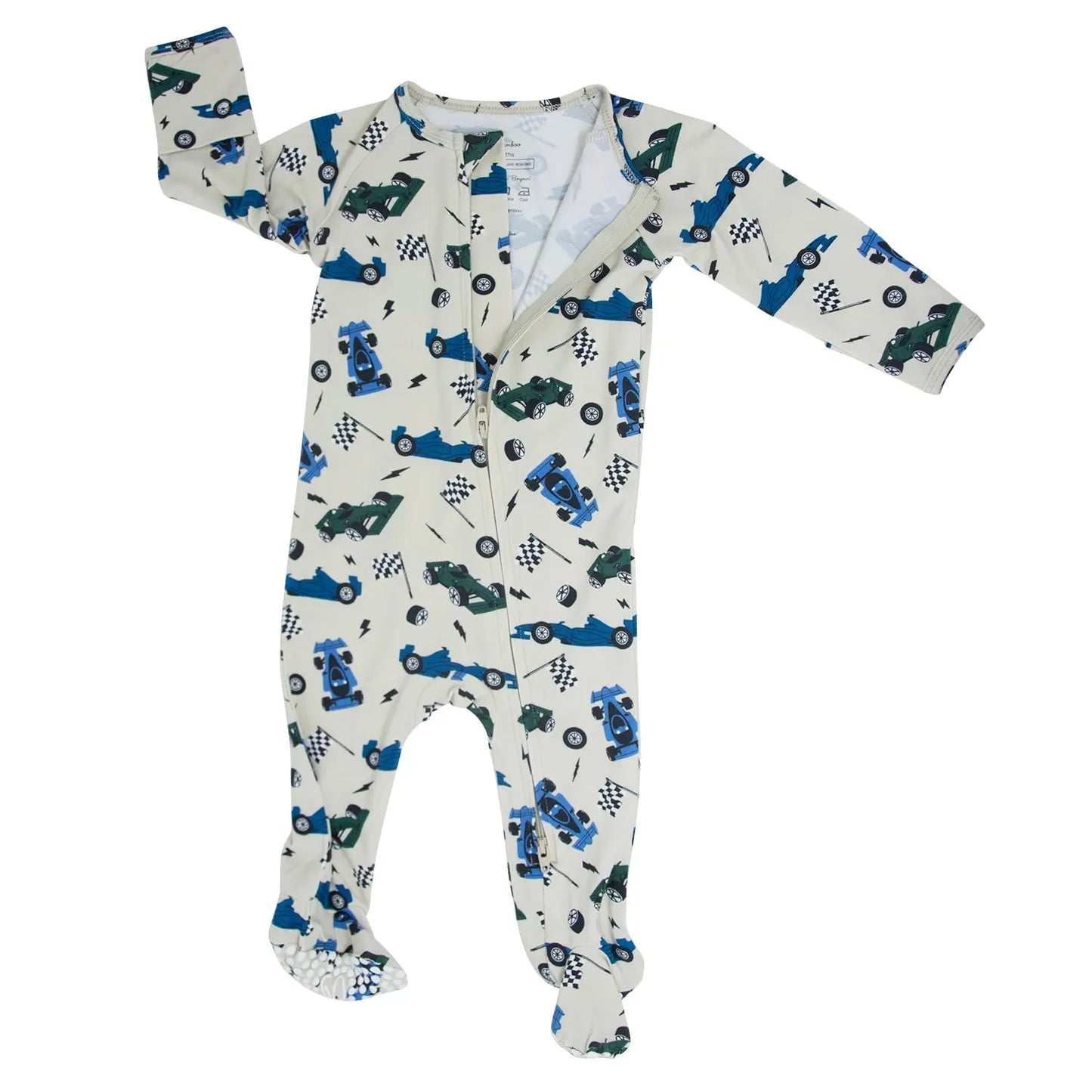 Green Blue Nasar Zipper Footie for Babies with Two Way Zipper and Silicone Grips Sweet Bamboo