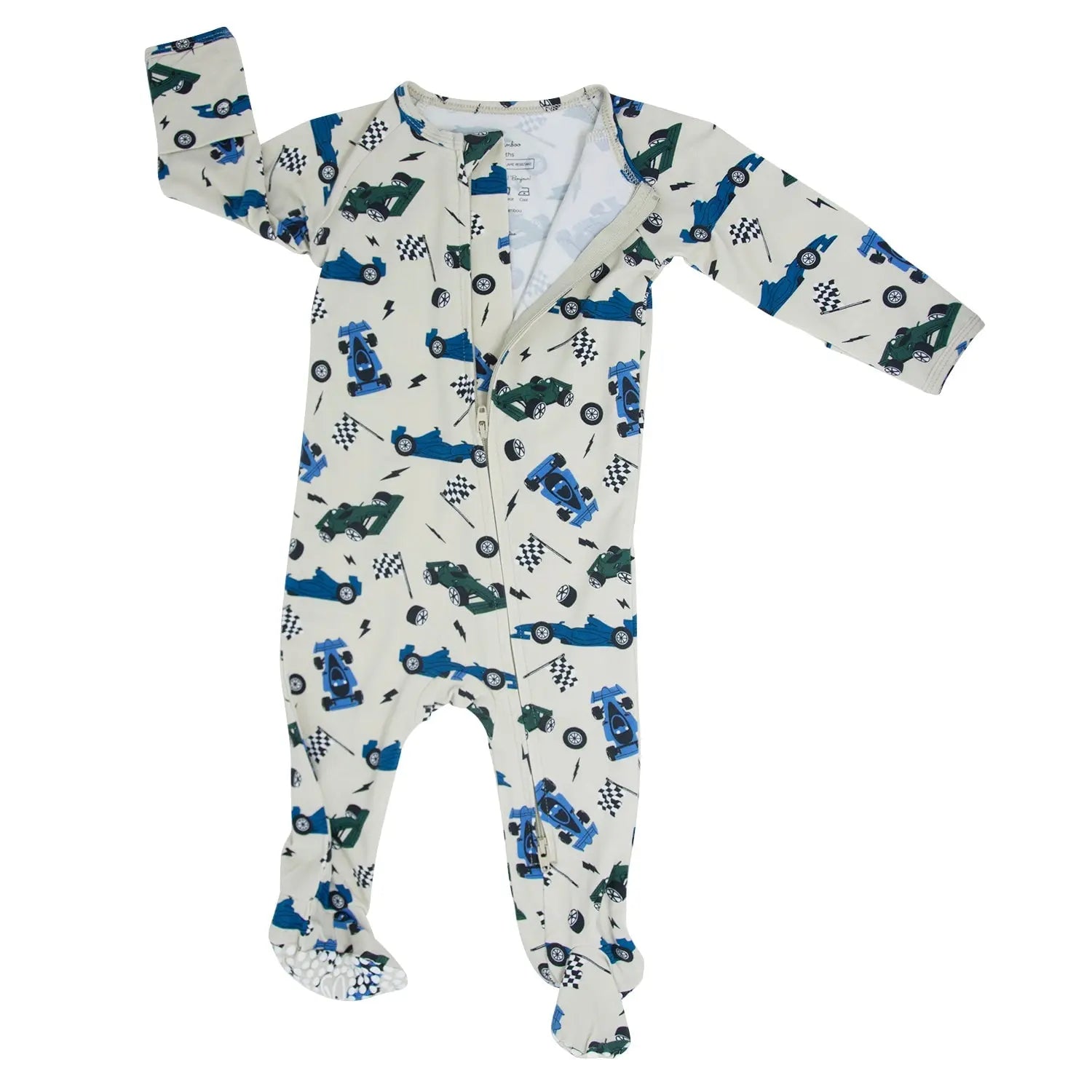 Green Blue Nasar Zipper Footie for Babies with Two Way Zipper and Silicone Grips Sweet Bamboo