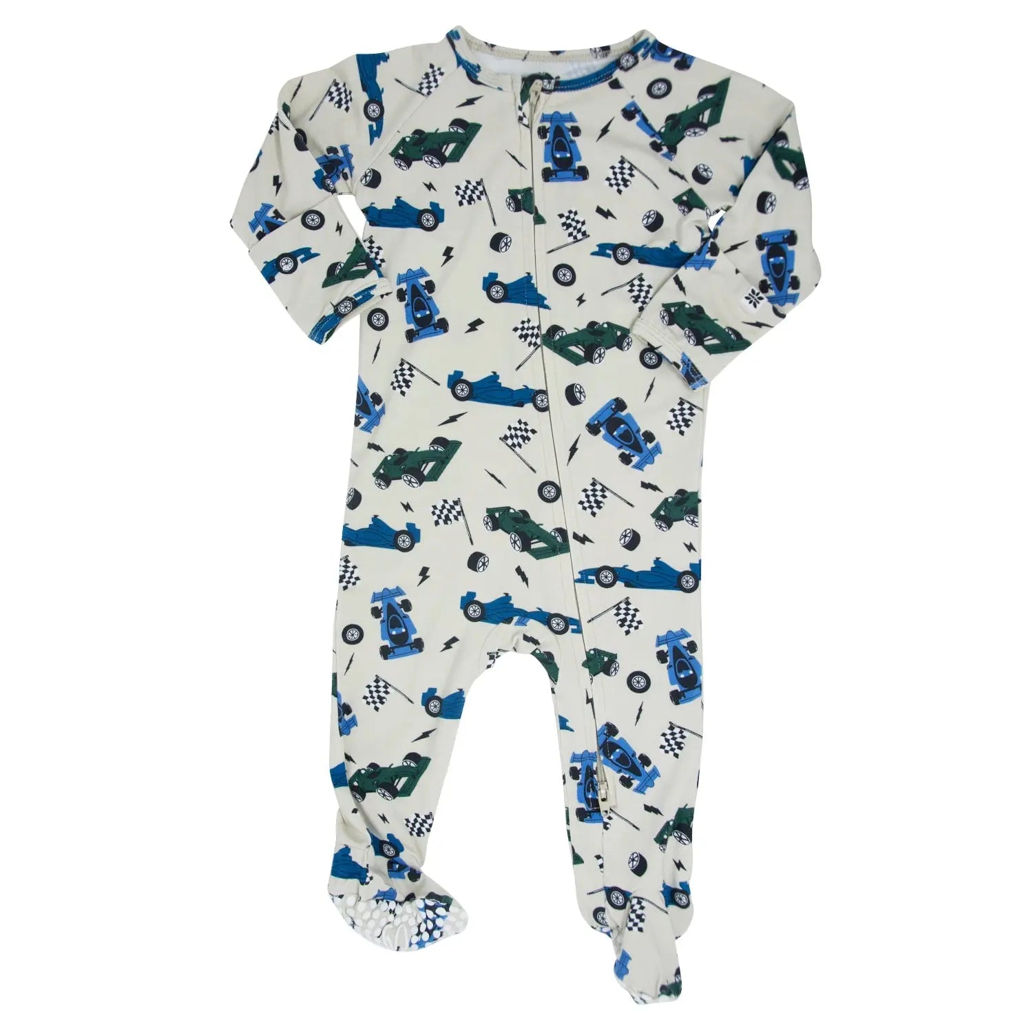 Green Blue Nasar Zipper Footie for Babies with Two Way Zipper and Silicone Grips Sweet Bamboo