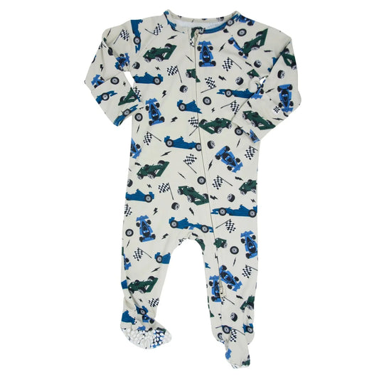 Green Blue Nasar Zipper Footie for Babies with Two Way Zipper and Silicone Grips Sweet Bamboo
