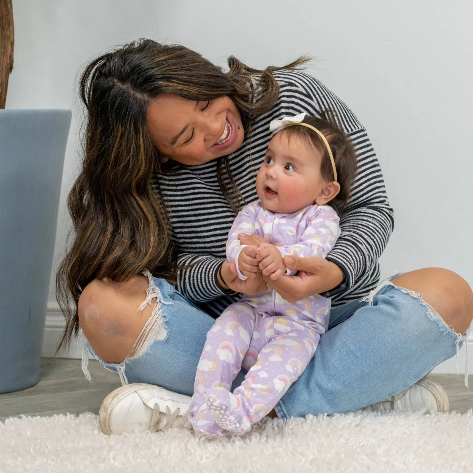 Sweet Bamboo Lavender Rainbows and Clouds Zipper Footie with Silky Soft Fabric for Babies - Apparel & Accessories > Clothing > Baby & Toddler Clothing > Baby & Toddler Sleepwear Footies